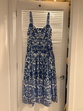 ANTONIO MELANI Blue and White Printed Midi Dress